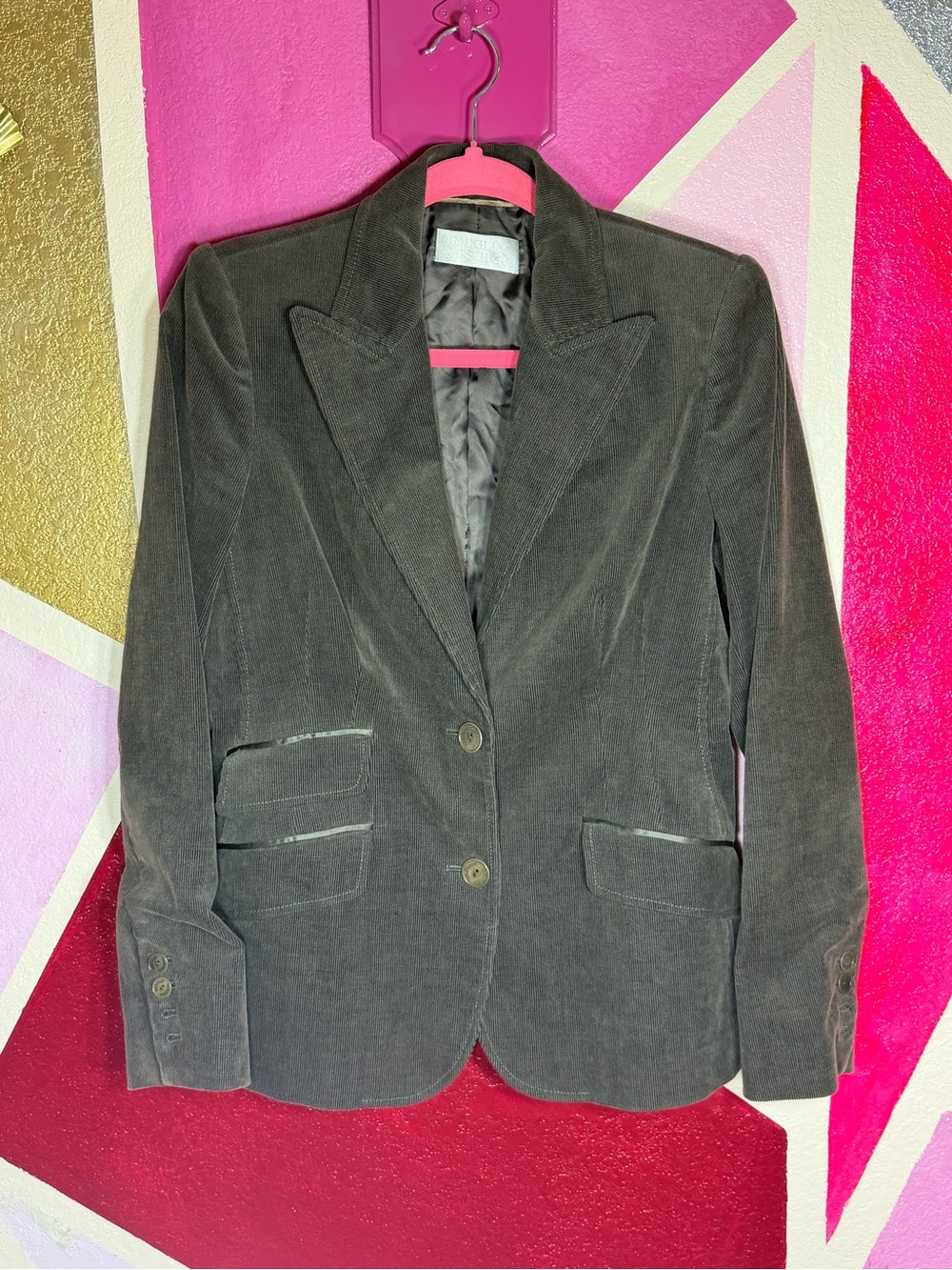 Badgley Mischka Grey Corduroy Blazer Sz S Peak Lapel Designer Coat